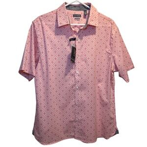 Van Heusen Mens L Pink Palm Tree Print Hawaiian Style Short Sleeve Shirt NWT